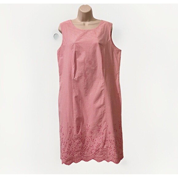 VTG JG Hook Gingham Floral Embroidered Sheath Dress Womens 16 Pink Cottagecore - Picture 1 of 4